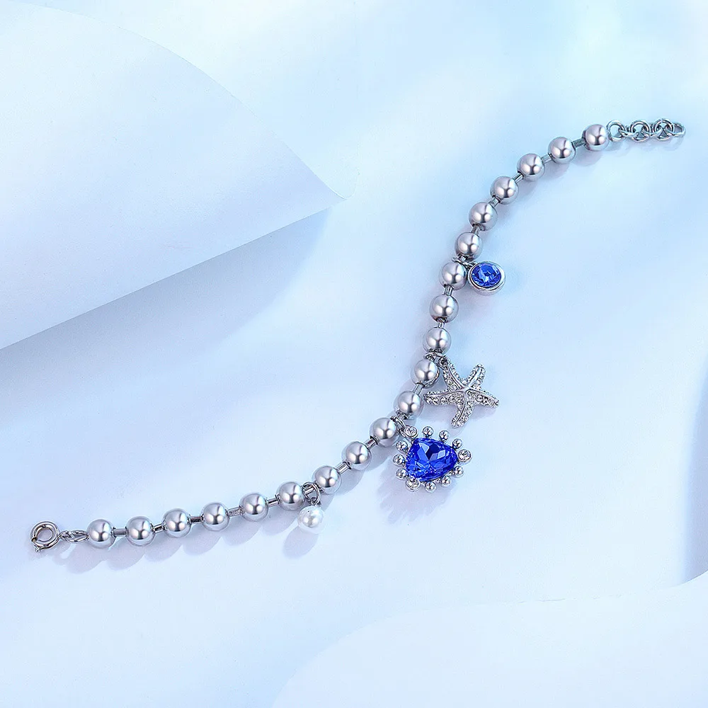 Viennois New Silver Bracelets For Women Blue Rhinestone Starfish Chain Bracelets & Bangles