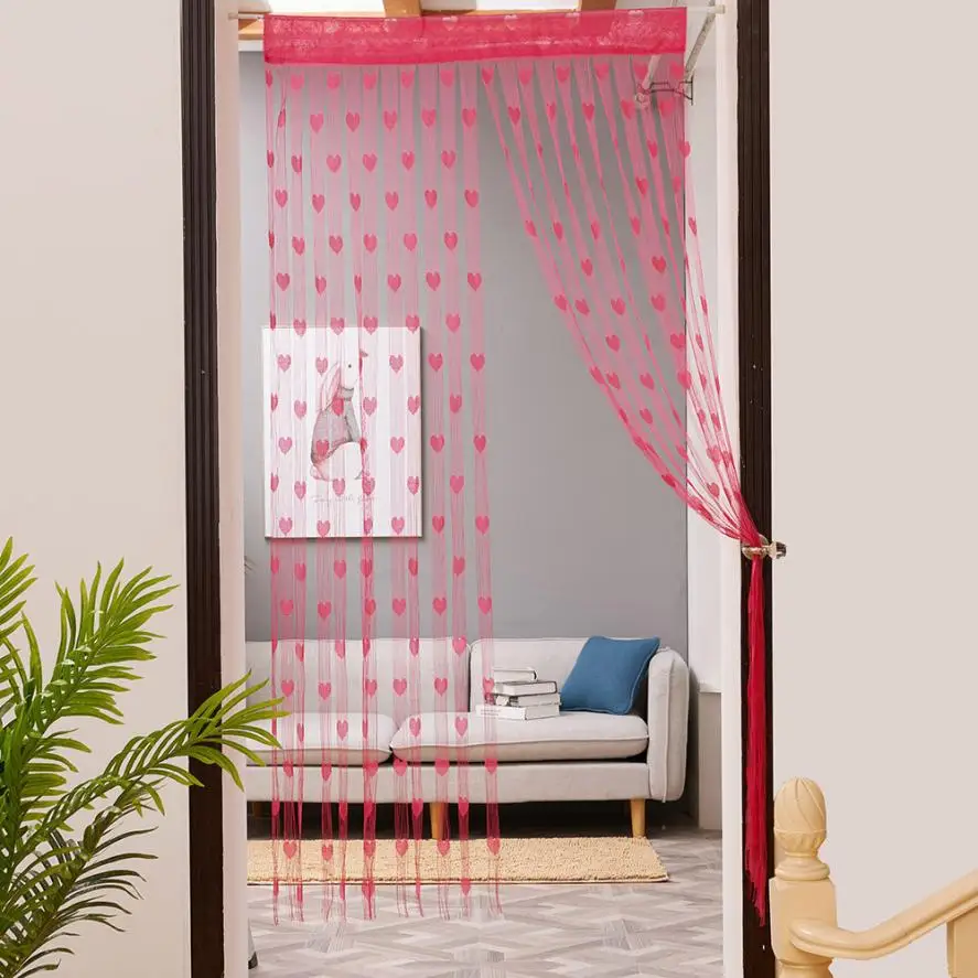 Современная полосатая занавеска для окна с сердечком, занавеска для окна или двери, прозрачная занавеска, занавеска 50x200 см, занавеска s для гостиной, распродажа - Цвет: Hot Pink
