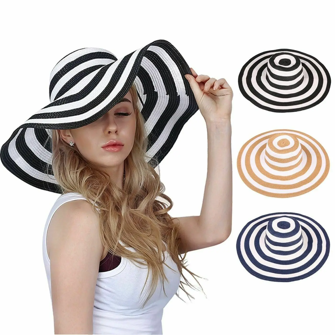 

New Women Ladies Summer Wide Brim Straw Hat Floppy Derby Beach Sun Foldable Cap