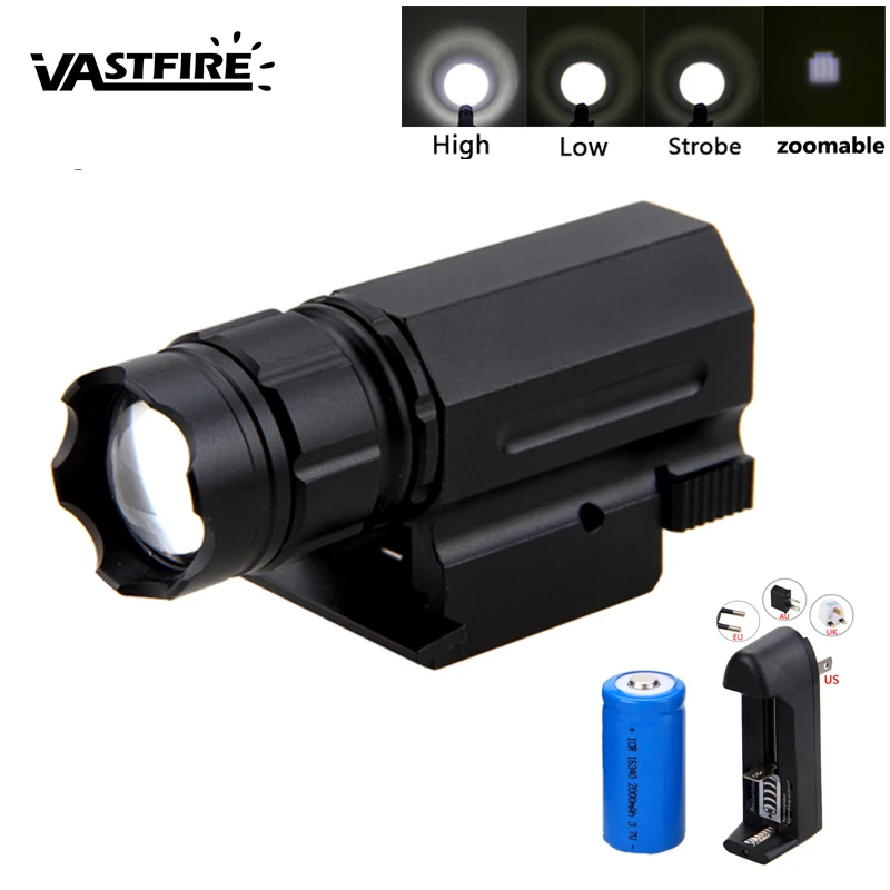 

3000LM XPG-Q5 LED Zoomable Hunting Light 3 Modes Weapon Hand Gun Light Pistol Airsoft 20mm QD Rifle Flashlight+Battery+Charger