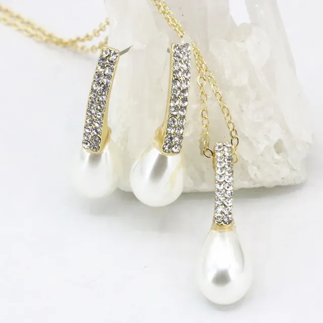 Teardrop Simulated Pearl Pendant Jewelry Set Necklace Earring For Teardrop Simulated Pearl Pendant Jewelry Set Necklace Earring For Women Prom Gifts Gold Color