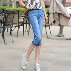 Узкие Капри узкие джинсы женские летние 2019 синие джинсовые до колена женские в горошек брюки джинсы капри для женщин Жан Femme