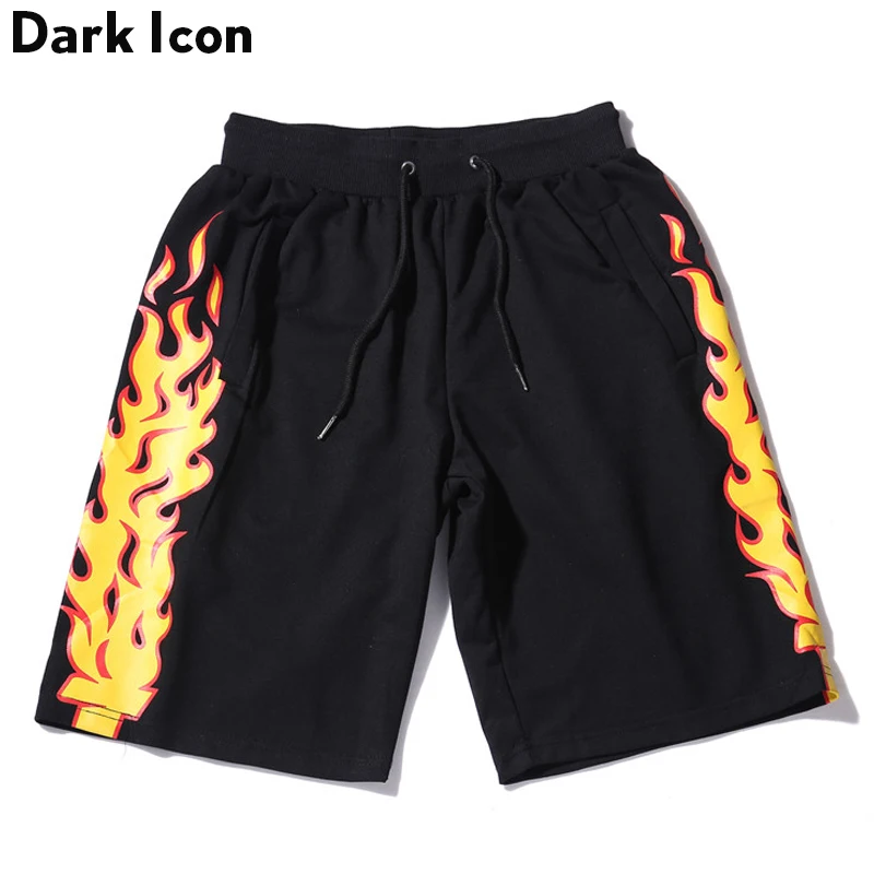 Мужские шорты с эластичной резинкой на талии и принтом темных икон пламени летние шорты в стиле хип-хоп повседневные мужские шорты