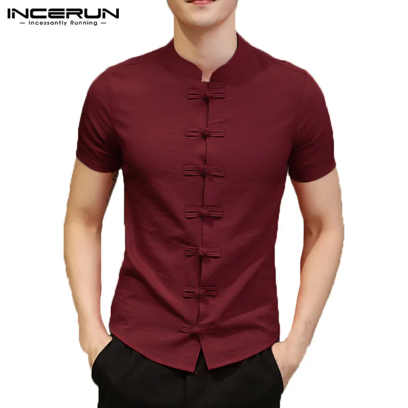 YYear Men Button Up Classic Short Sleeve Chinese Style Print Dress Shirts