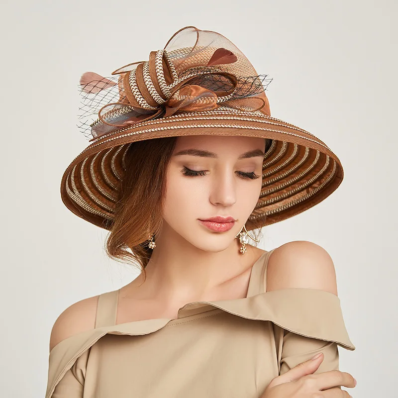 

New fashion personality ladies bow straw hat Soft and comfortable big brim women's dome visor