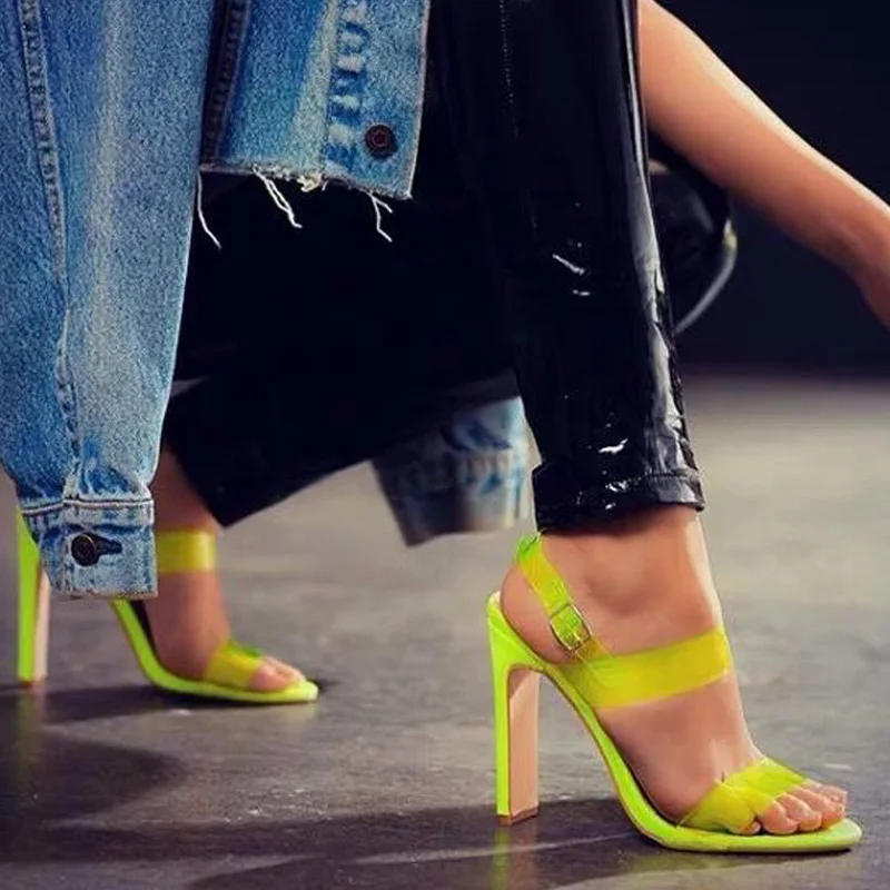 

2019 New Sexy High Heels PVC Jelly Women Pumps Clear Transparent Shoes Ankle Strap Party Sandals Female Shoes Summer Heels