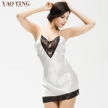 Hot Satin Sleepwear Silk Sexy Nightgown Summer Lace Nightgowns Sleepshirts