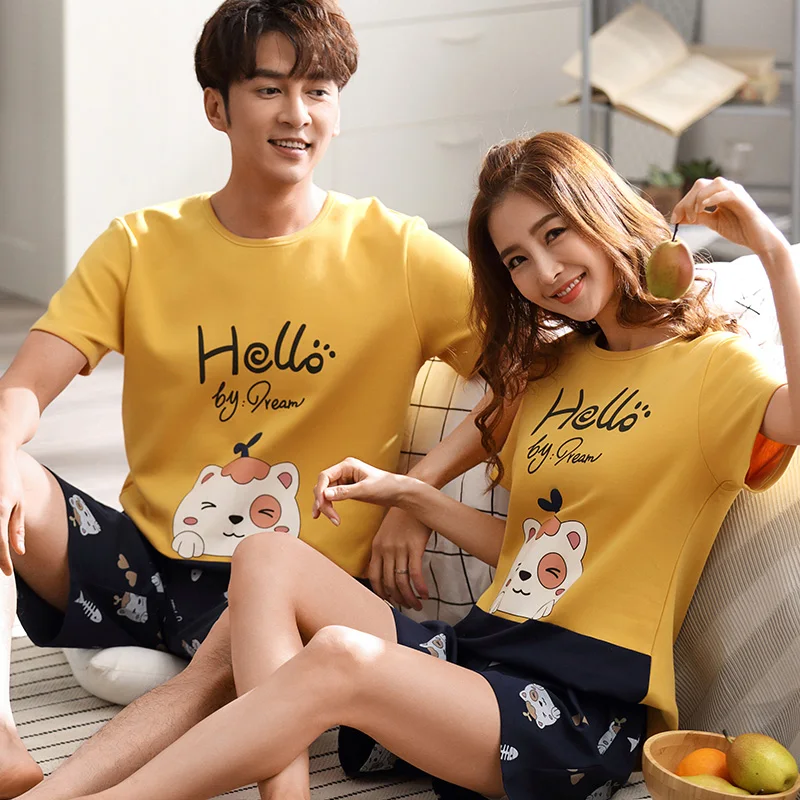 Летний пижамный комплект с коротким рукавом мужской стиль парные пижамы для сна