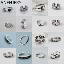 Anenjary, 925 anillos de plata esterlina Vintage hecho a mano para hombres y mujeres, tamaño 18mm, anillos de plata tailandeses ajustables, S-R445 de personalidad