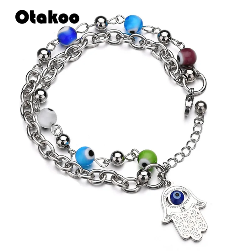 Otakoo Новый Нержавеющая сталь Фатима ручной браслеты для женщин полированная серебро цвет браслеты с подвесками религиозные украшения