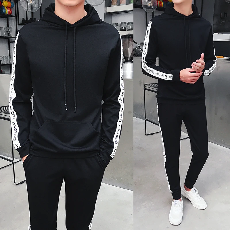 

2019 spring embroidered sweatshirt suit men's large size S-5XL loose two-piece suit (long-sleeved sweatshirt + casual trousers)