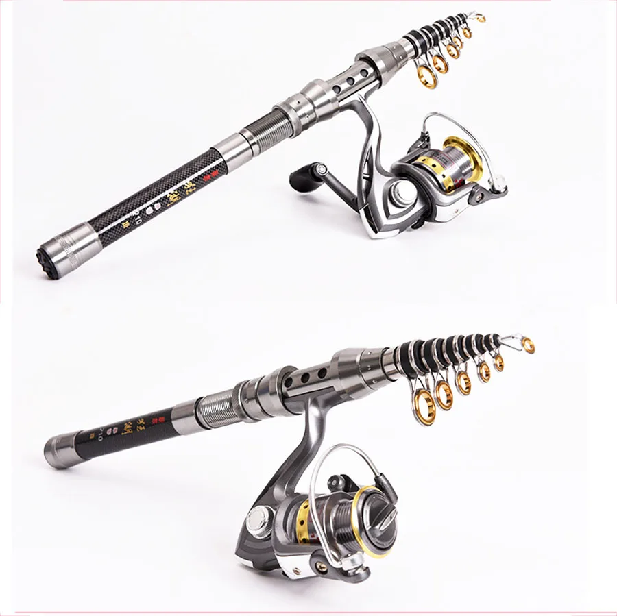 Najtaniej 1.5 M 2.4 M teleskopowa wędka combo i kołowrotek pełny zestaw koła przenośna wędka podróżna Spinning wędka Combo