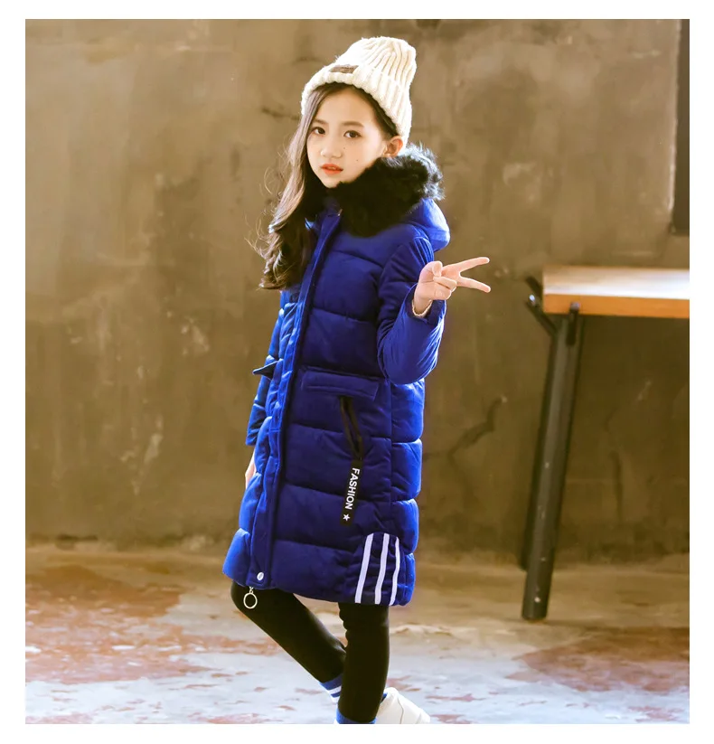 Girls Jackets Kids Fur Collar Kids Winter Fashion Outwear Hooded Warm Coats Girl 12 Years 13 14 Kids Fleece Jacket Windbreaker 8