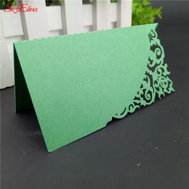 100 шт/партия Лазерная резка, для свадьбы Вечерние настольные карточки с именем Свадебный прием, свадебные карточки ужин банкетный стол сидения карты 5z - Цвет: Dark Green