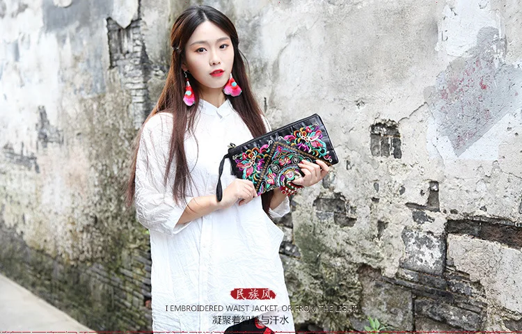 Women Clutch Evening Bag Embroidery Flower Wallet Ladies Leisure National Hand Bags Purse (7)