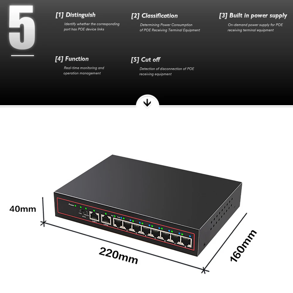 48 в 10 портов POE коммутатор Ethernet сетевой коммутатор Встроенный Мощность 8 PoE выключатель инъектор для ip-камеры/беспроводной AP/CCTV системы