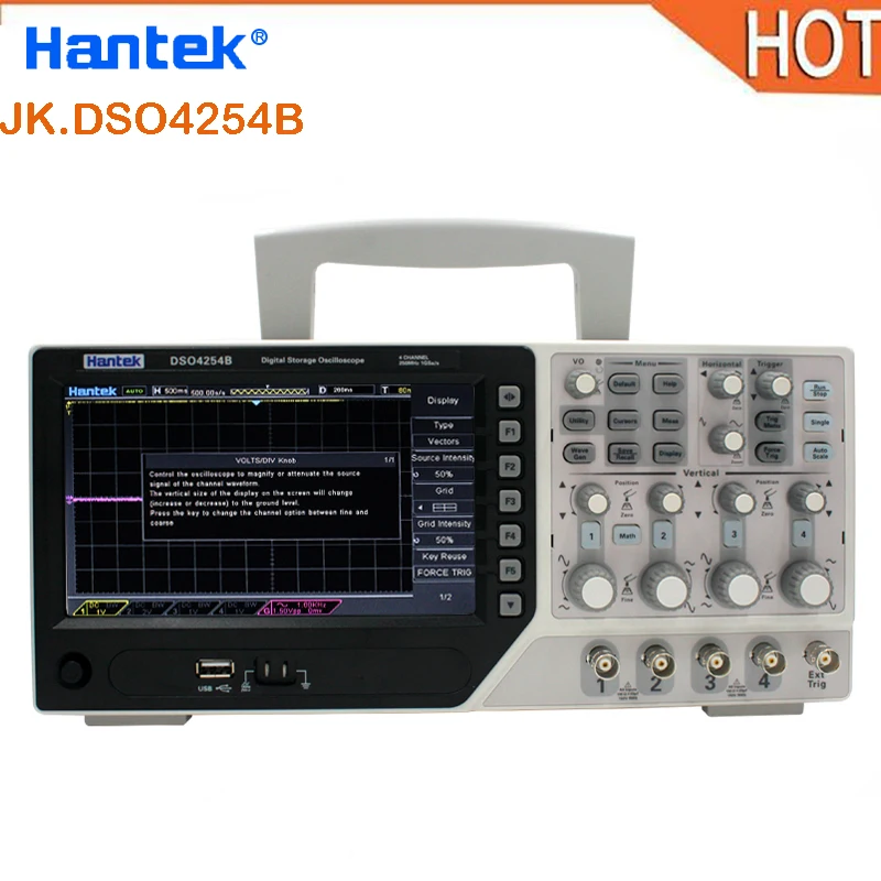 

Hantek DSO4254B Brand New Oscilloscope 4CH EXT+DVM+Auto Range Function 1GS/s Generator SD Card Storage