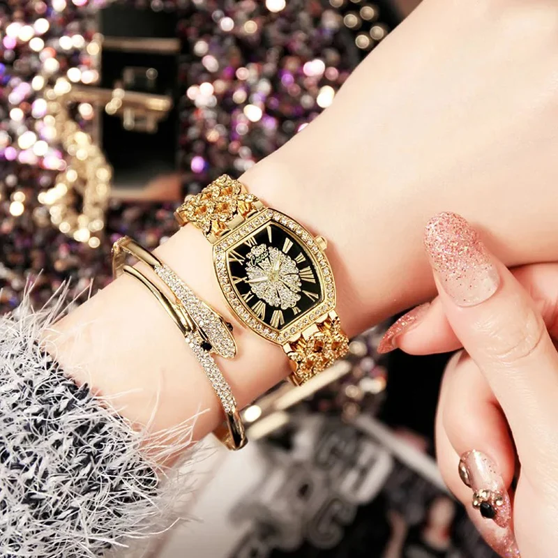 

Relojes Mujer Ladies Diamond Bracelet Watches Set 2 pcs Women Luxury Fashion Flamboyant Dial Little Diamonds Watch Female C