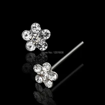 

fashion jewelry 20 PCS/set flower nose studs 925 Sterling Silver Nose ring pin Clear crystal nose piercing Jewelry mix color