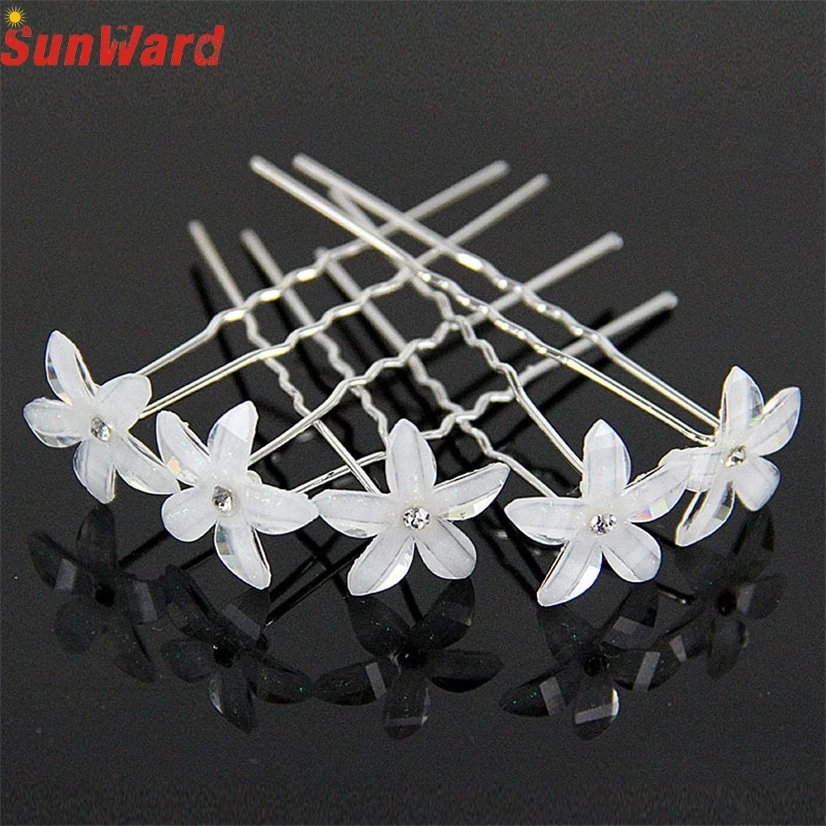 

SUNWARD delicate  2017 Fashion Women Jewelry  6PC Beautiful Flower Bridal Wedding Hair Pin With Crystal Center Gift W55