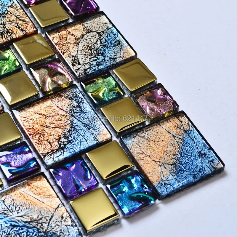 US $221.99 Iridescent seven color symphony gold electroplate crystal glass mosaic tiles for kitchen backsplash decoration bathroom