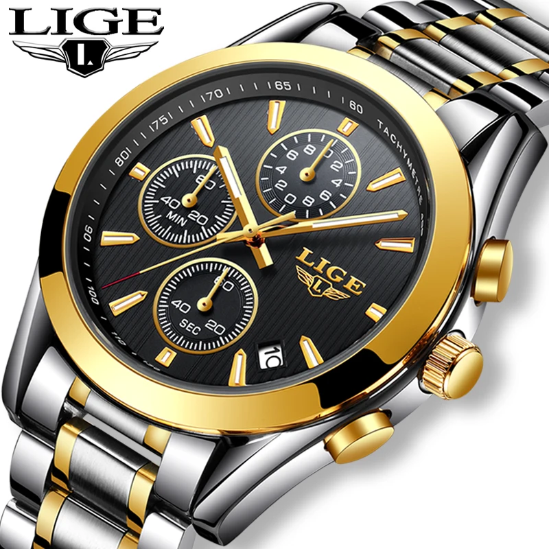 

LIGE Mens Watches Top Brand Luxury Fashion Business Watch Mens Stainless Steel Waterproof Clock Quartz Watch Reloj Hombre+Box