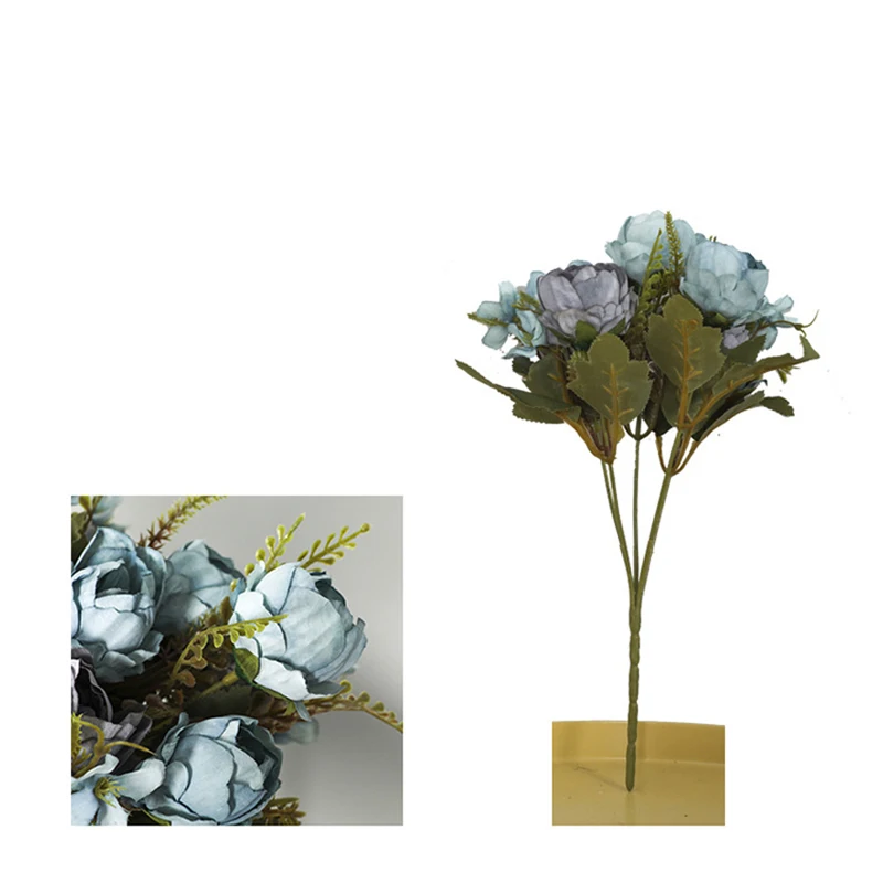 Шелковая Роза искусственная пион поддельные цветы Белый Свадебный букет украшение для дома - Цвет: Blue