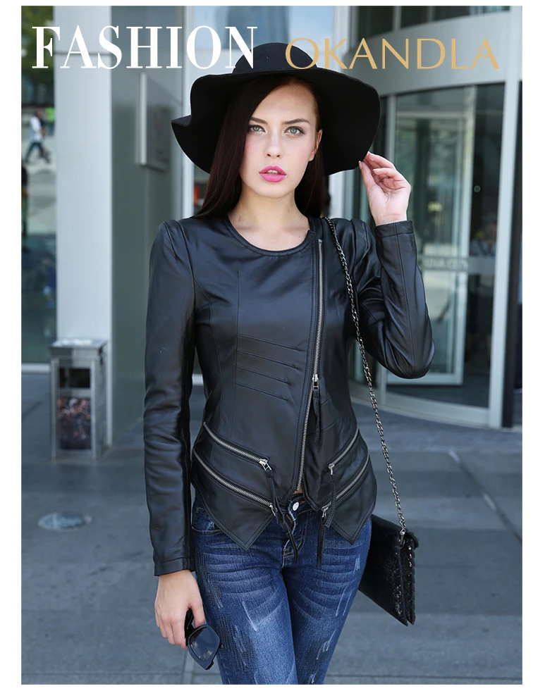 Kopen Gratis verzending, kwaliteit lente casual mode 100% lederen vrouwen slanke jassen. Aziatische plus size vrouwelijke schapenvacht jas