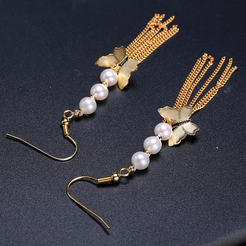 

DAIMI Female Butterfly Eardrop Handmade Design Handmade Earrings 5-6mm Nearly Round Freshwater Pearl Earrings Party Jewelry