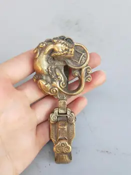 

China antique pure brass God beast key ring