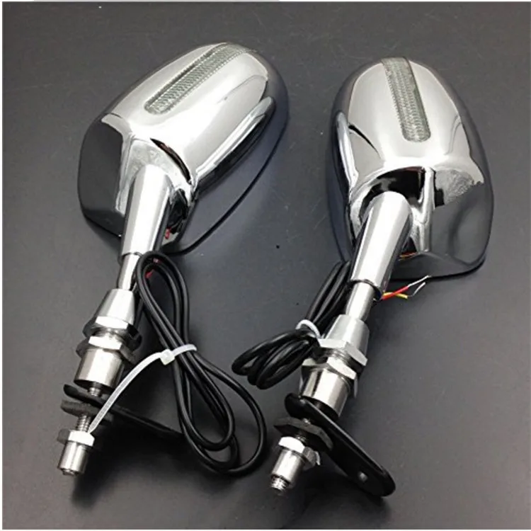 

free shipping silver chrome motorbike rear view mirror with turn signal light moto side mirror LED motorcycle rearview mirror