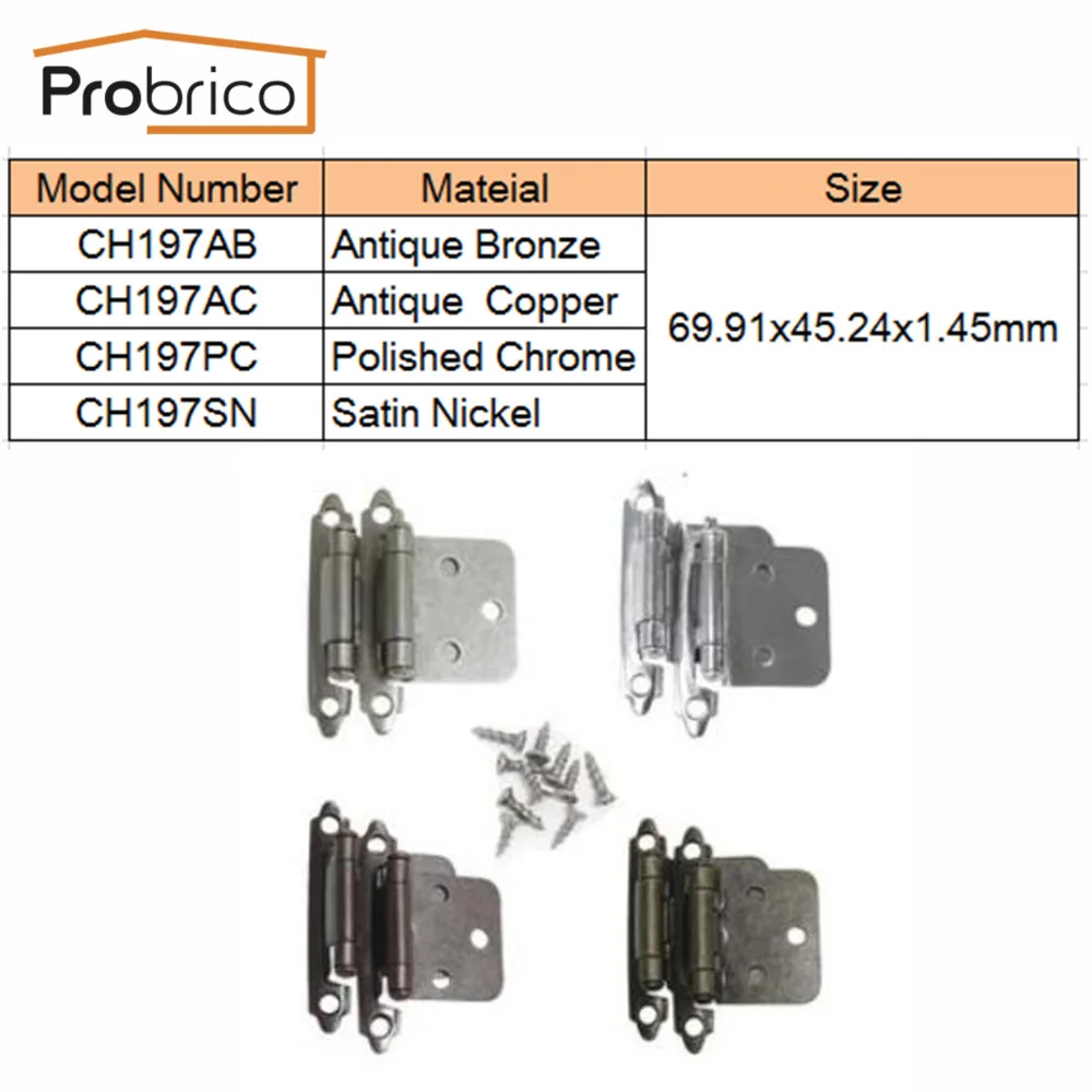 Probrico самозакрывающаяся хромированная петля для кухонного шкафа CH197PC дверная петля для шкафа мебельная фурнитура
