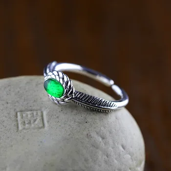 

Silver jewelry Ruili Ladies Green zircon ring opening city