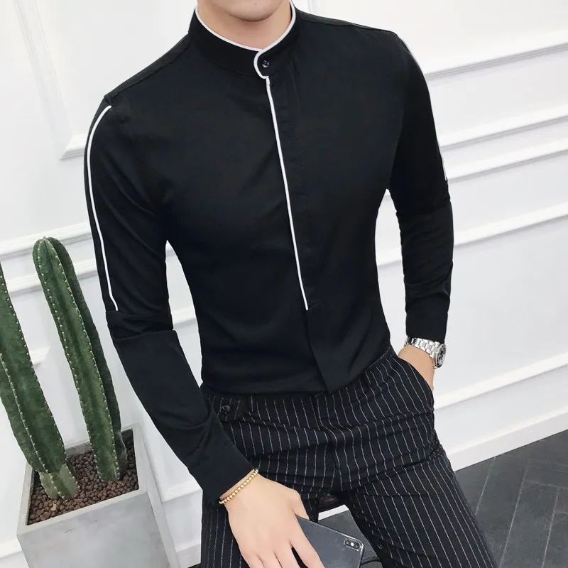 2018 New Style Men Shirt Long Sleeve Stand Collar Shirt Male Spring