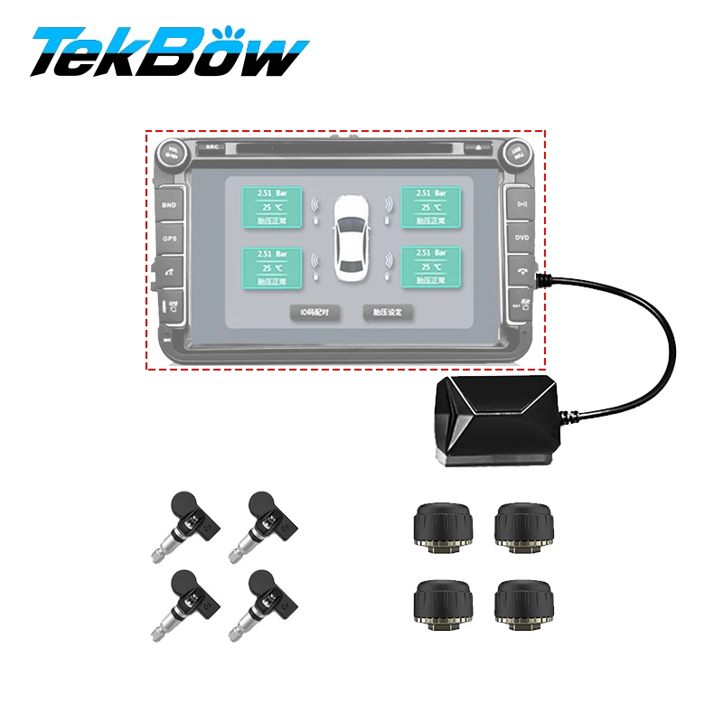 

Tekbow Tire Pressure Monitoring System USB TPMS Tire Pressure Monitoring Alarm System With Four External for Android DVD System