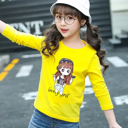 Одежда для девочек детские весенне-осенние Топы, детские футболки для маленьких девочек, футболки с длинными рукавами хлопок, размер 110-160 - Цвет: tshirt n