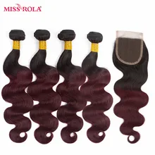 Miss Rola font b Hair b font Pre colored Ombre Peruvian Body Wave 1B 99J 100