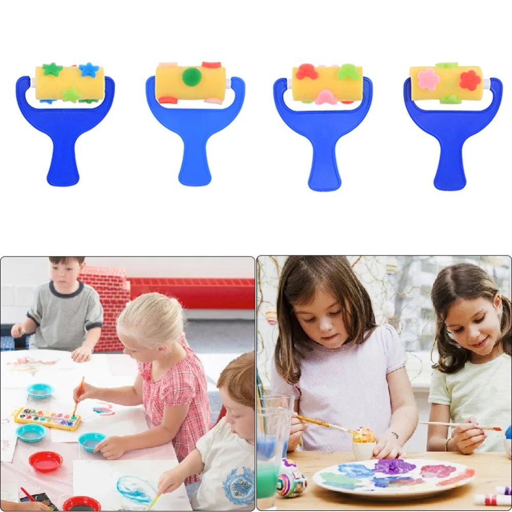 Beste 4 stks Spons Kwast Plastic Handvat Foam Roller Kinderen Kunst Graffiti Tekening Speelgoed Kids Craft Schilderen Gereedschap Schoolbenodigdheden