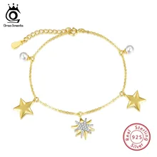 ORSA JEWELS Аутентичные 925 серебряные браслеты для женщин Морская звезда очаровательный браслет из настоящего жемчуга звезды золотого цвета ювелирные изделия для девушек SB34