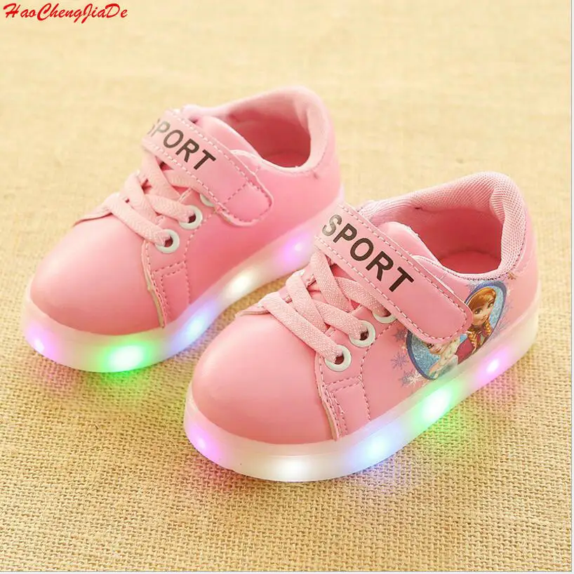 

New Spring Autumn Winter Children's Sneakers Kids Shoes Chaussure Enfant Elsa and Anna Girls Shoes With LED Light