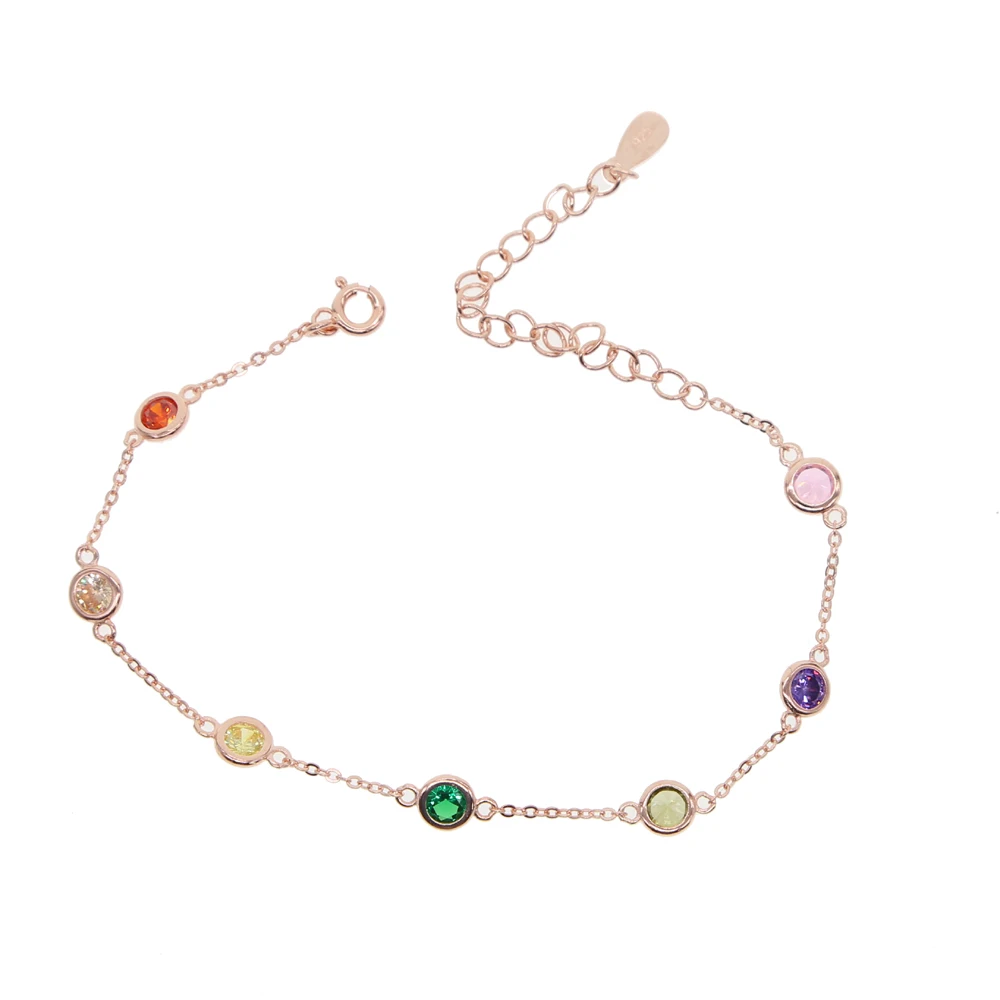 

2018 New Fashion 925 pure silver Heart Bracelet Delicate Simple Silver Chain Bracelet red green colorful cz crystal thin adjust