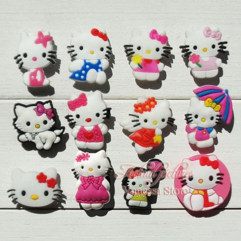 Hello kitty KT/24 шт./лот/партия, украшение для обуви/подвески для обуви/Аксессуары для обуви с отверстиями и полосками, лучший подарок для детей