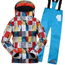 GSOU/комплект зимней одежды для мальчиков, лыжная куртка+ штаны, зимний костюм для температуры-20-30 градусов, Детский водонепроницаемый лыжный костюм