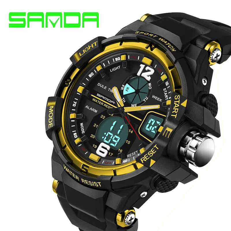 SANDA Лидирующий бренд Роскошные спортивные часы Модные Военные часы мужские часы водонепроницаемый светодиодный цифровые часы Relogio Masculino