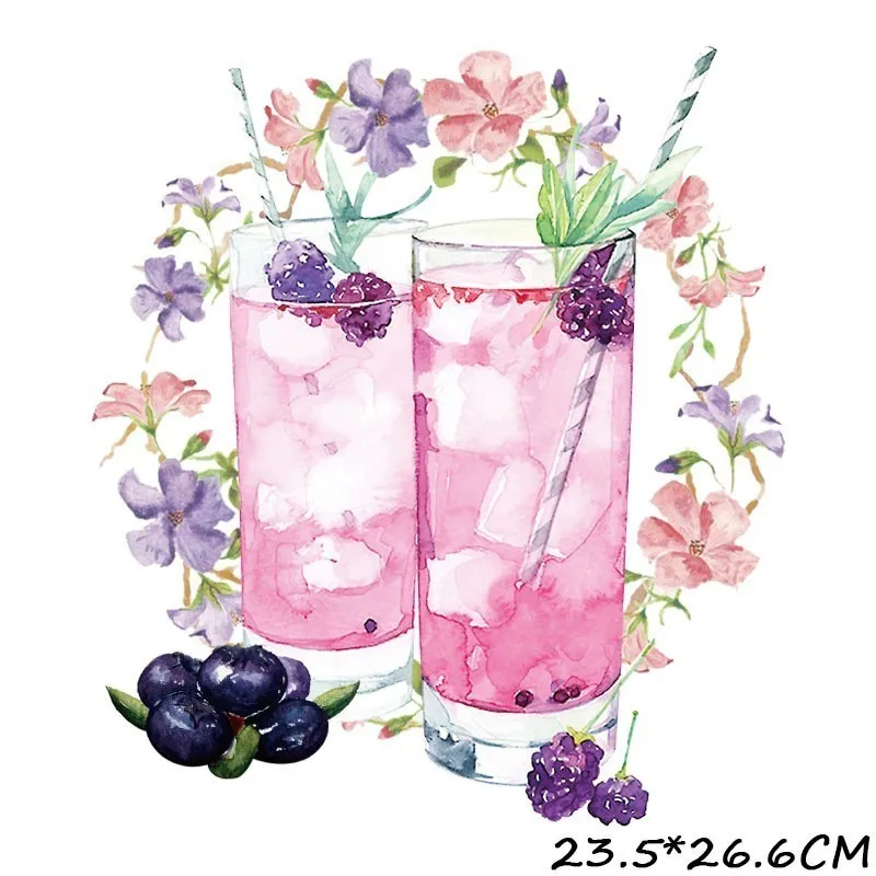 

Cute Flower Drink Heat Thermal Transfers Vinyl Patches Iron On Transfer For T-shirt Clothing Diy Summer Style Sticker