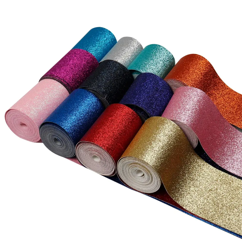 50y/lot 3" 75mm Fine Glitter Ribbon Solid Shiny Glitter Ribbon
