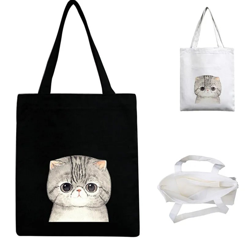 1pc Women Canvas Handbag Cute Cartoon Cat Appliques Designer Main Bolsos Mujer Bolsa Feminina Handbags Casual Big Tote Bag