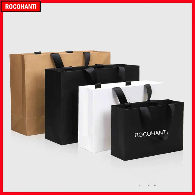 Download 50X Custom Logo Paper Shopping Bag With Ribbon Handle for Clothing Gift Packaging -in Shopping ...