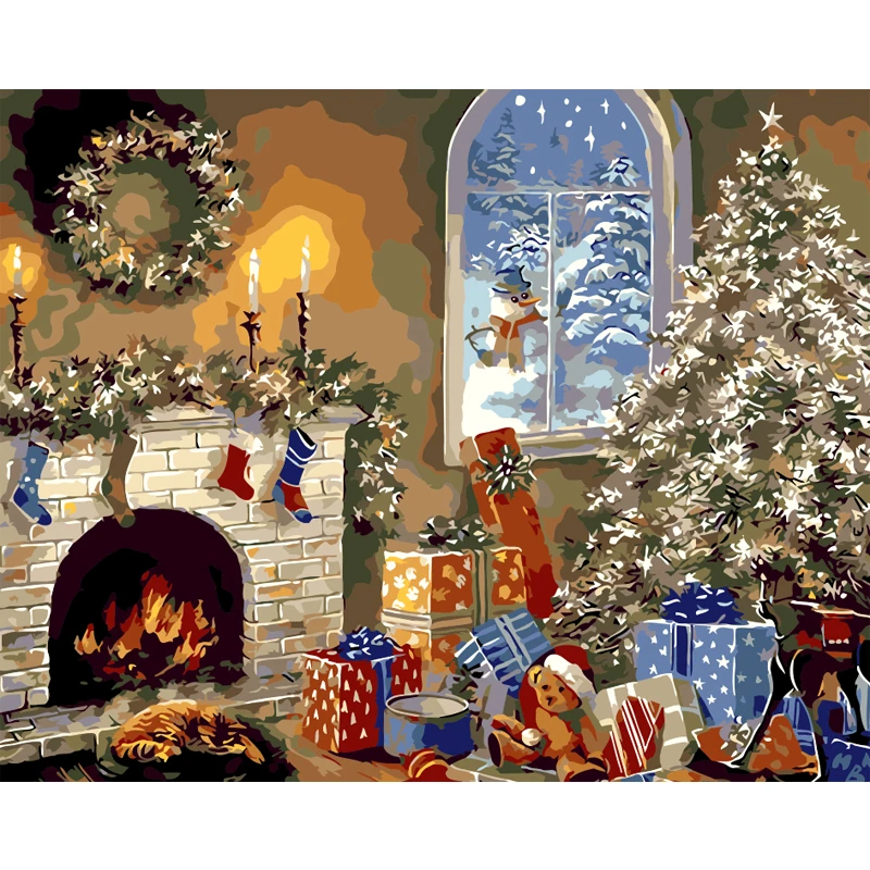 diy Frameless oil painting by numbers Christmas New Year