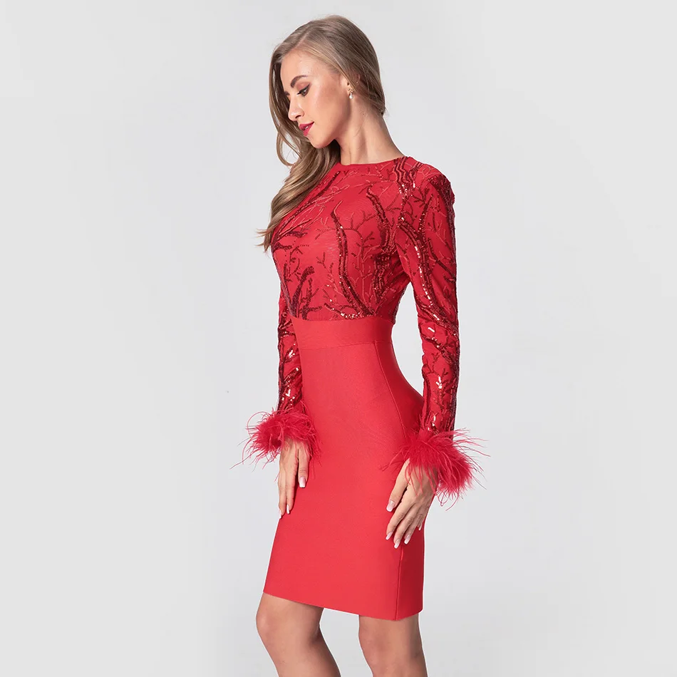 Hashupha-Elegance-Feather-Sleeve-Foil-Mini-Dress-Women-Round-Neck-Shinning-Sequined-Bodycon-Dress-Sexy-Runway (1)
